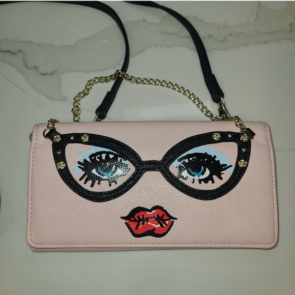 Betsey Johnson Handbags - Betsey Johnson Pink & Black Crossbody Bag with Chain Strap